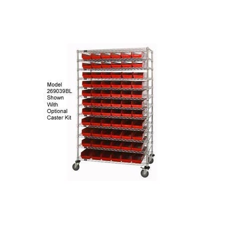 Global Equipment Chrome Wire Shelving with 110 4"H Plastic Shelf Bins Red, 72x18x74 269054RD